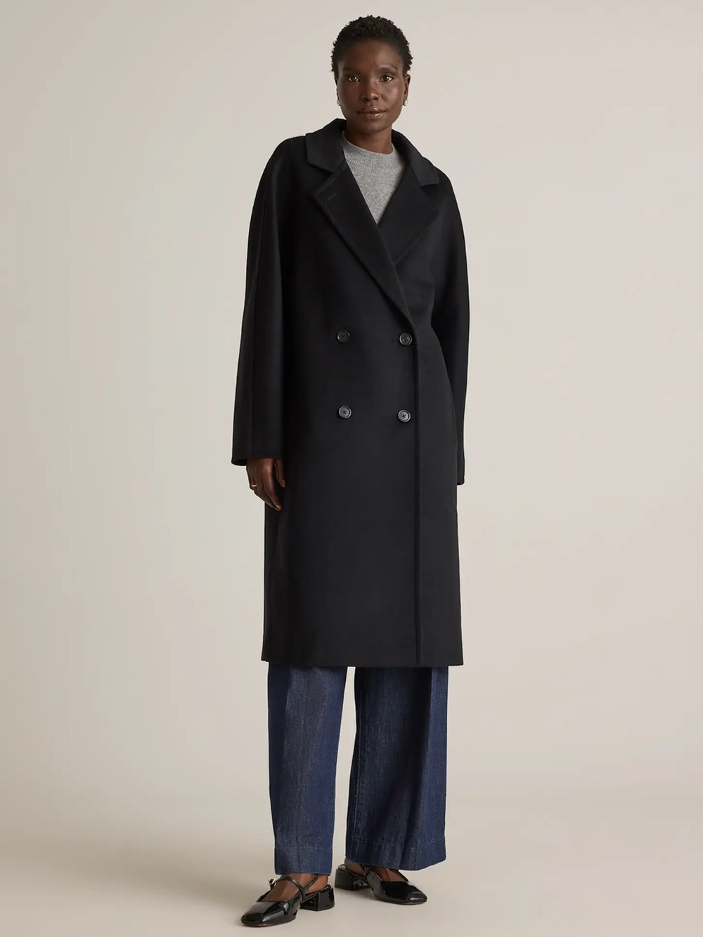 Quince Italian Wool Double-Breasted Slouch Coat Black XS